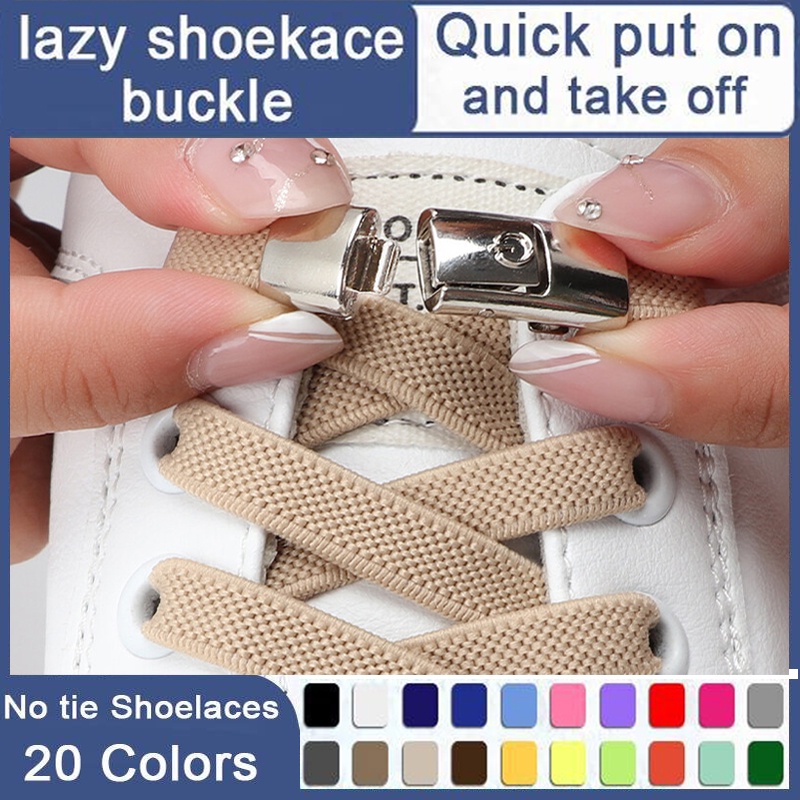 20 Colors 8MM Buckle Elastic Flat Laces Shoe Lace No Tie Elastic Shoe Laces Metal Buckle Laces