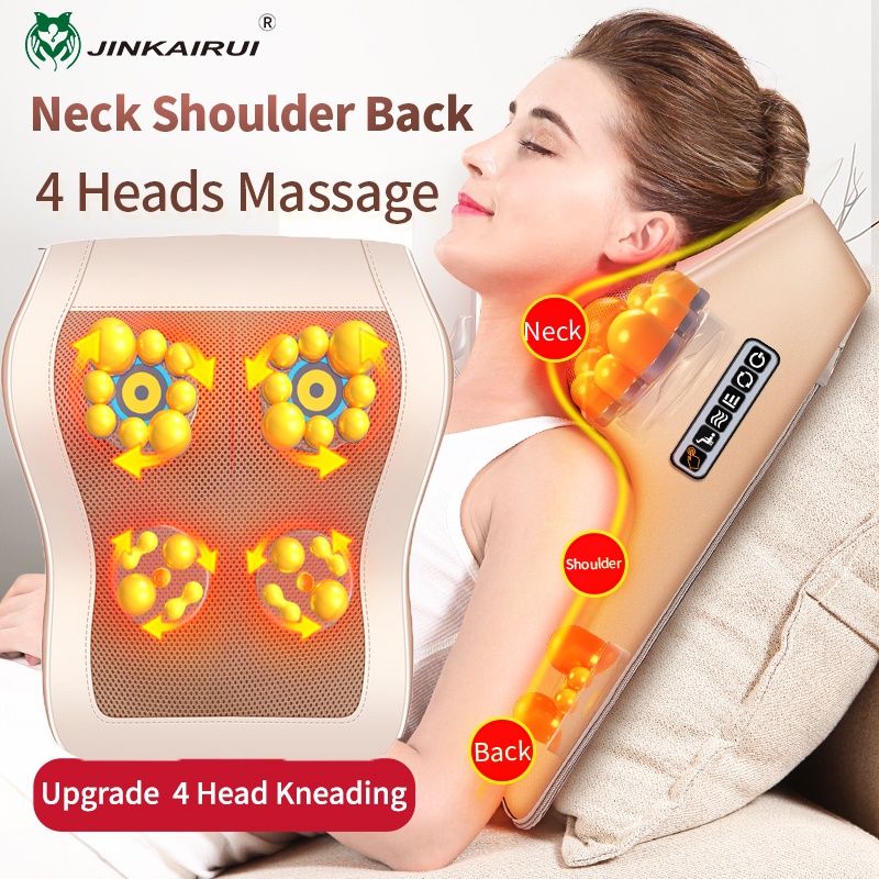 Jinkairui Neck Back Massage Pillow New 4 Head Kneading Shiatsu Shoulder Waist Body Massager 2978