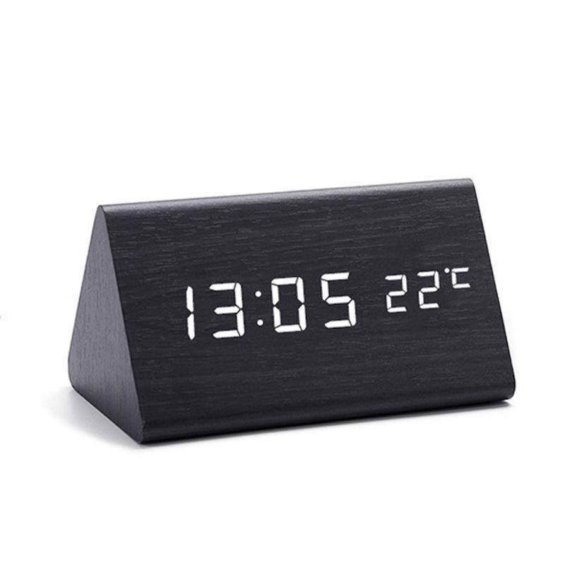 Wooden Alarm Clock Digital Clock Home Electronic Thermometer LED Bed ...
