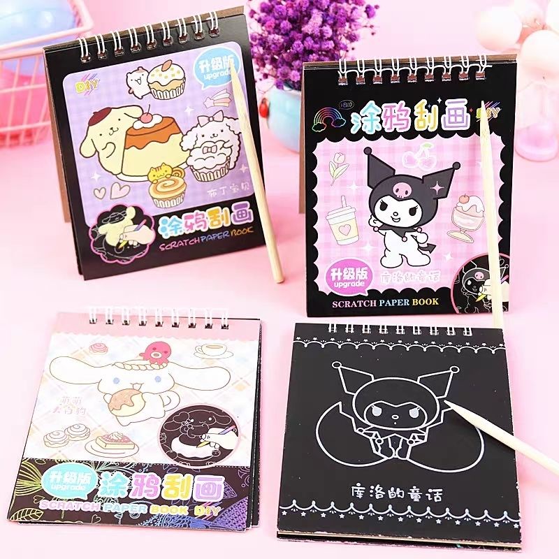 Sanrio Scratch Art Paper Kuromi MyMelody HandPainted DIY Graffiti
