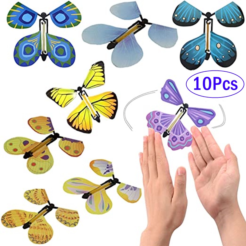 10Pcs Magic Wind Up Flying Butterfly in The Book Rubber Band Powered