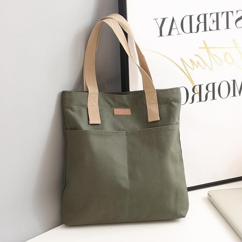 Green Shoulder Bag Canvas Bag Tote Bag Shopping Large-capacity Student ...