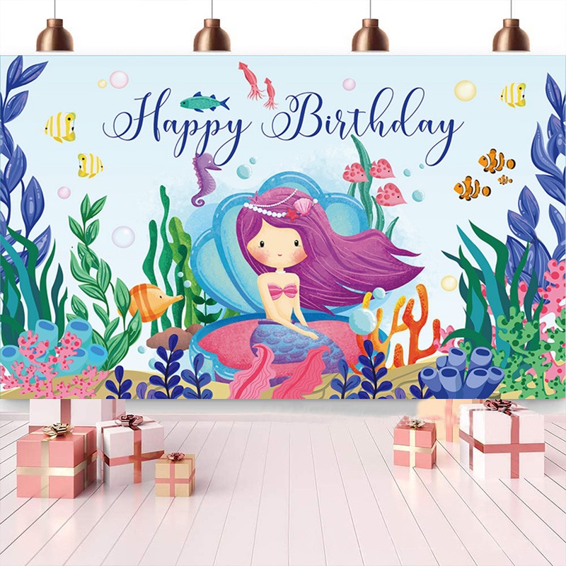150*100cm Cartoon Mermaid Theme Backdrop For Photography Kids Girl ...