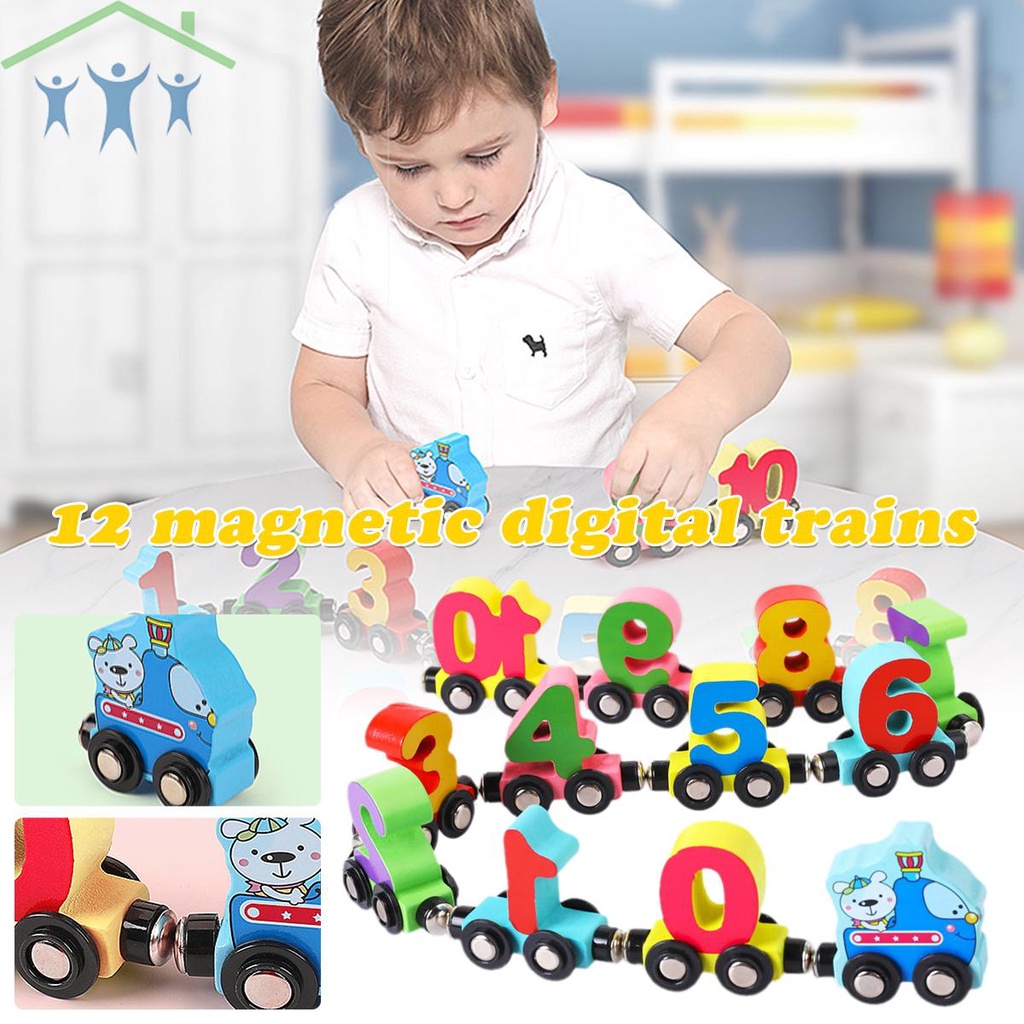 12 Pcs Wooden Train Set Train Toys Preschool Learning Wood