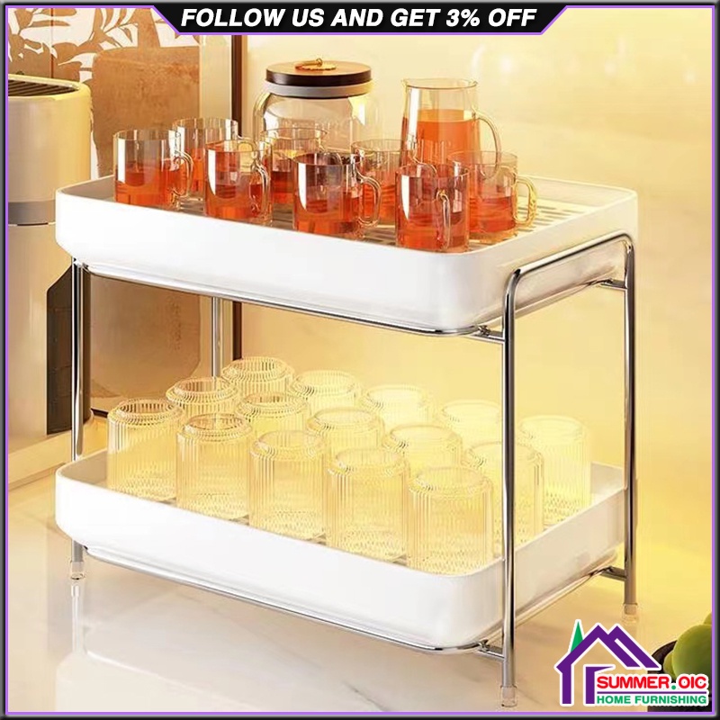 Cup Storage Shelf Desktop Double Drain Tray Glass Tea Cup Holder