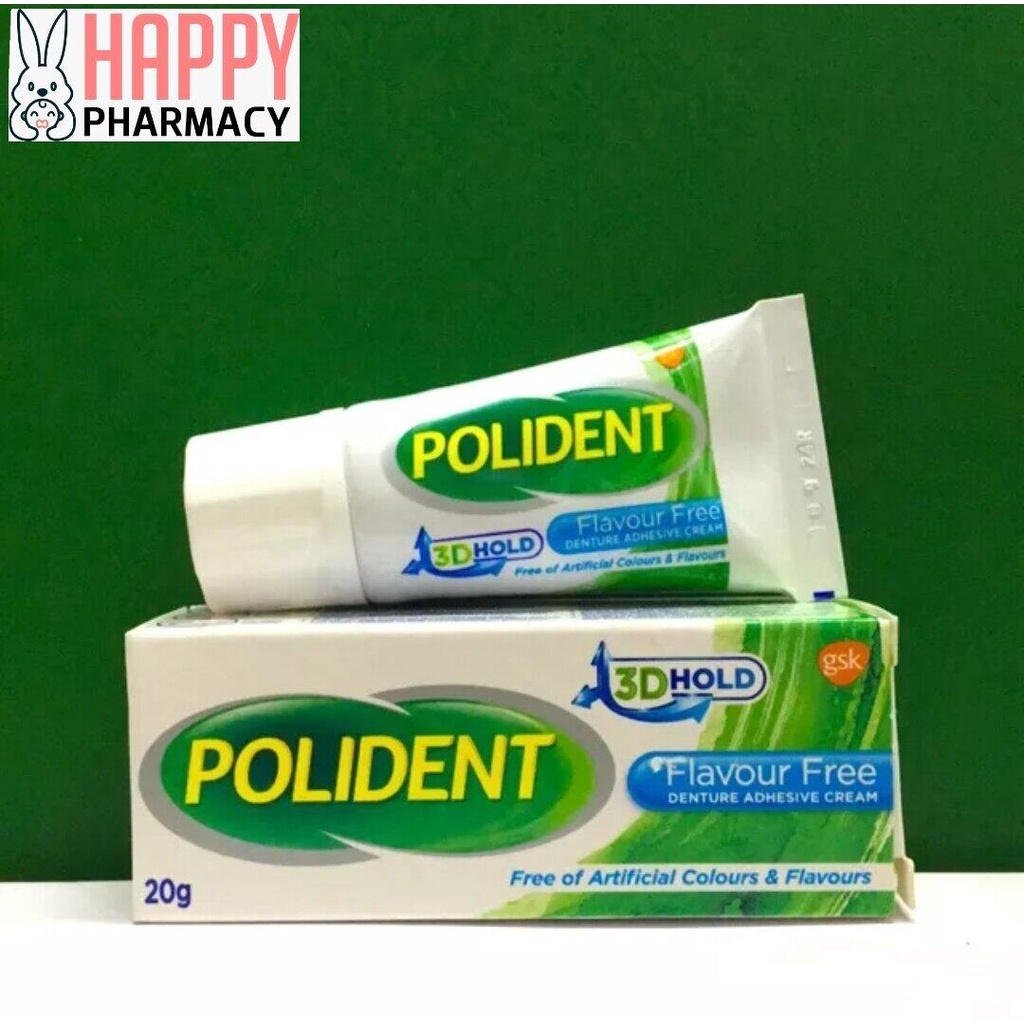 POLIDENT DENTURE ADHESIVE CREAM 20G (FLAVOUR FREE) POLIDENT GUM 20G ...