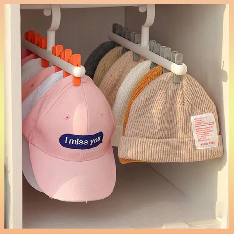 6 Clips Hats Socks Organizer Rack Hanging Peaked Cap Scarf Storage Rack