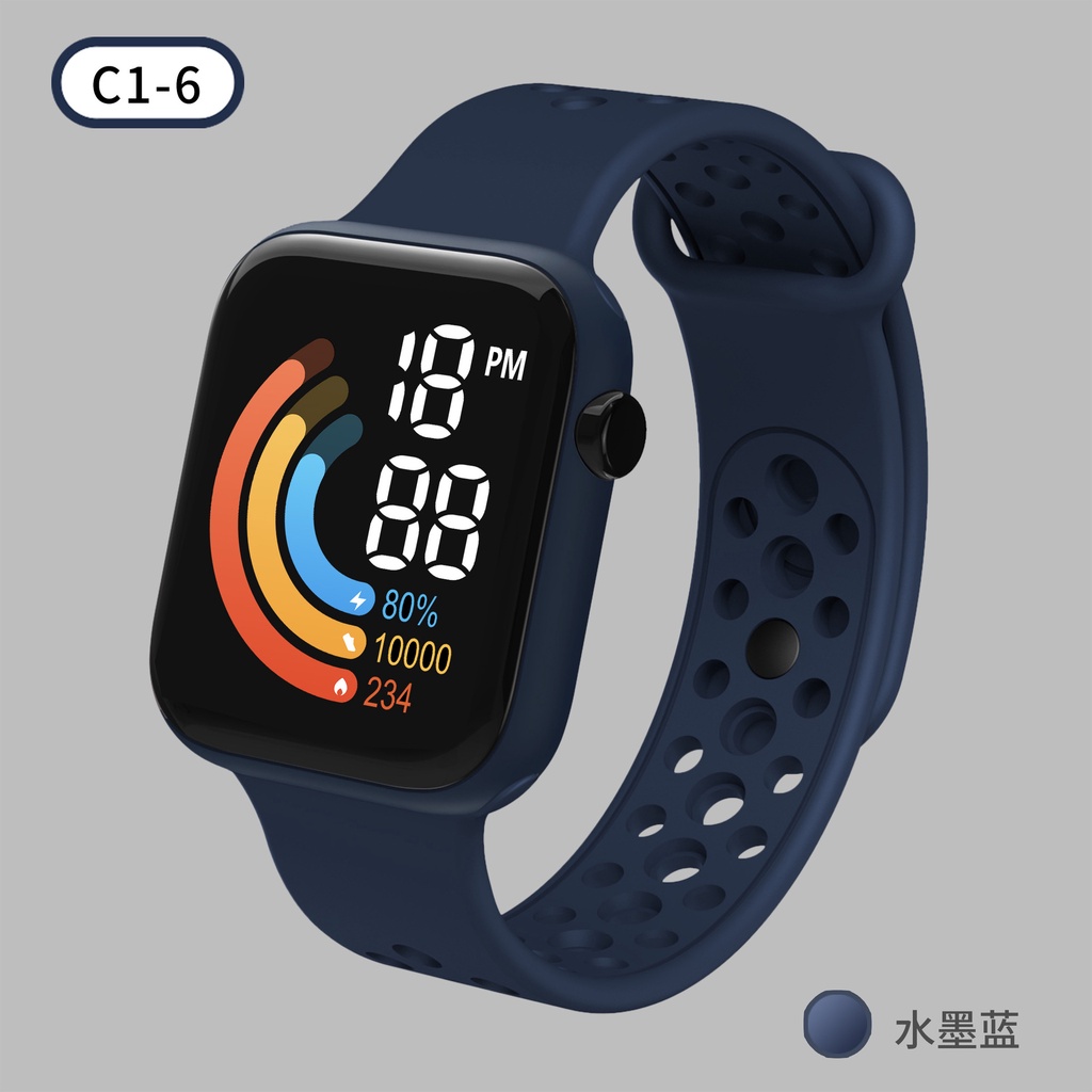 New LED Electronic Watch C1 6 Square Apple Waterproof Digital Sports Fashion Student Children Electronic Watch