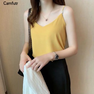 Summer Women V Neck Sleeveless Silk Satin Camisole Tank Top Shirts Plus  Size Tee