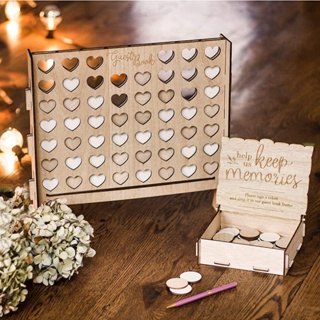 Wooden Wedding Guest Book Party Favors Decor Message Frame Drop Box Drop  Box Wedding Guestbook for Graduation, Birthday, Wedding, Ceremony 60pcs  Flowers 