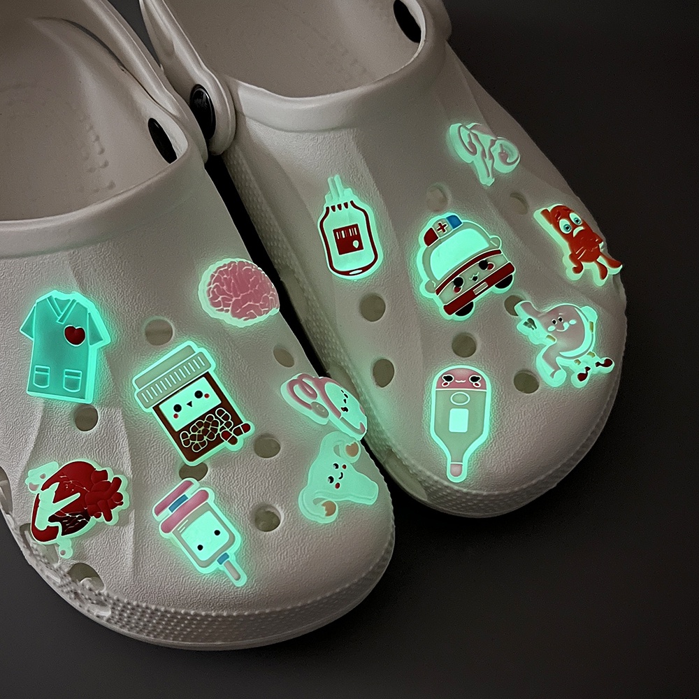 13pcs medicine series pvc Luminous croc jibbit charms Shoe Decoration