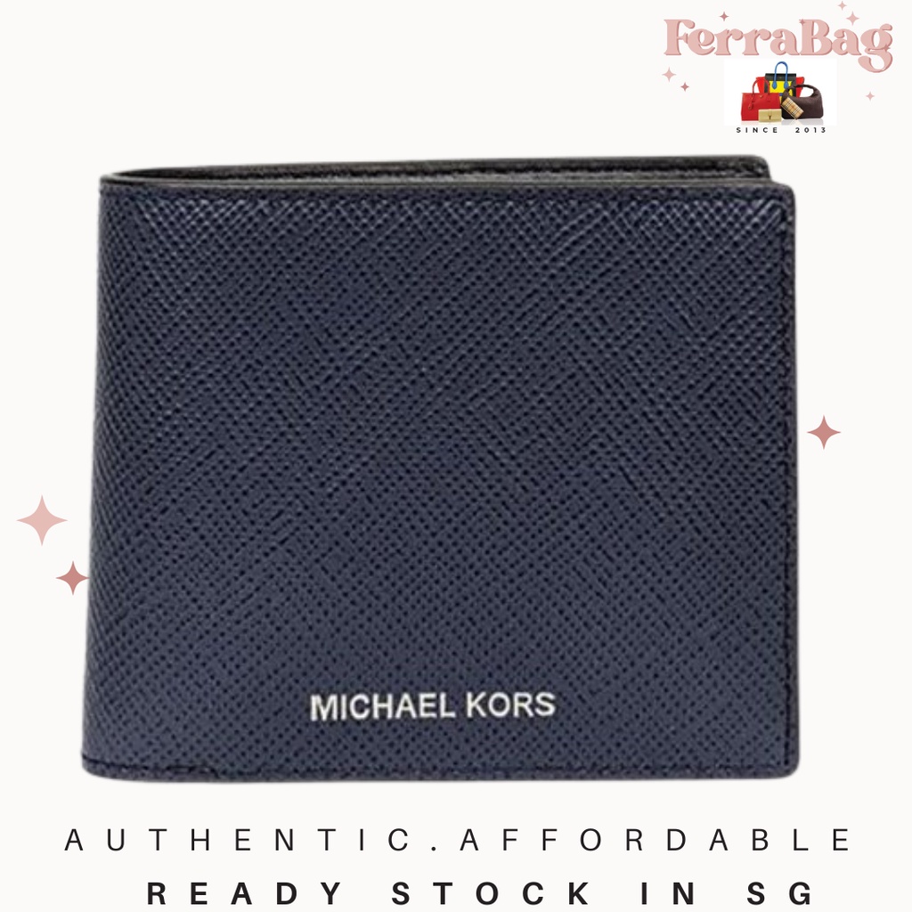 Michael Kors Harrison Leather Billfold Wallet With Passcase Navy ...