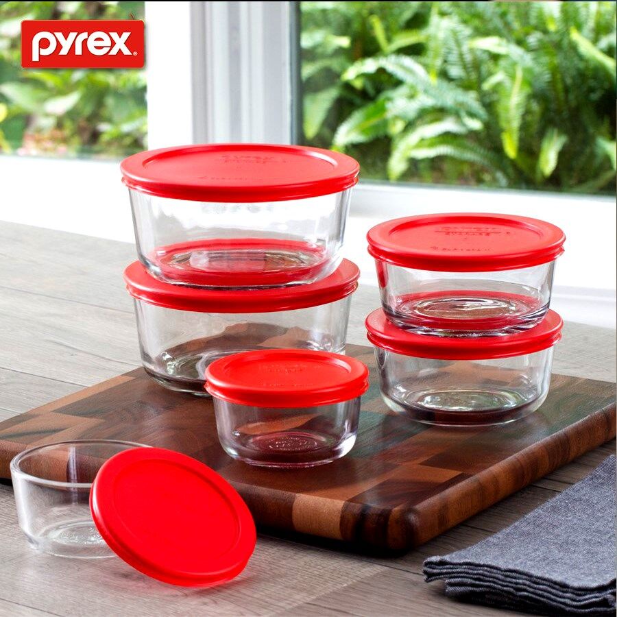 Pyrex Simply Store, Meal Prep Glass Food Storage Containers (2Piece Set, Red and Blue BPA Free