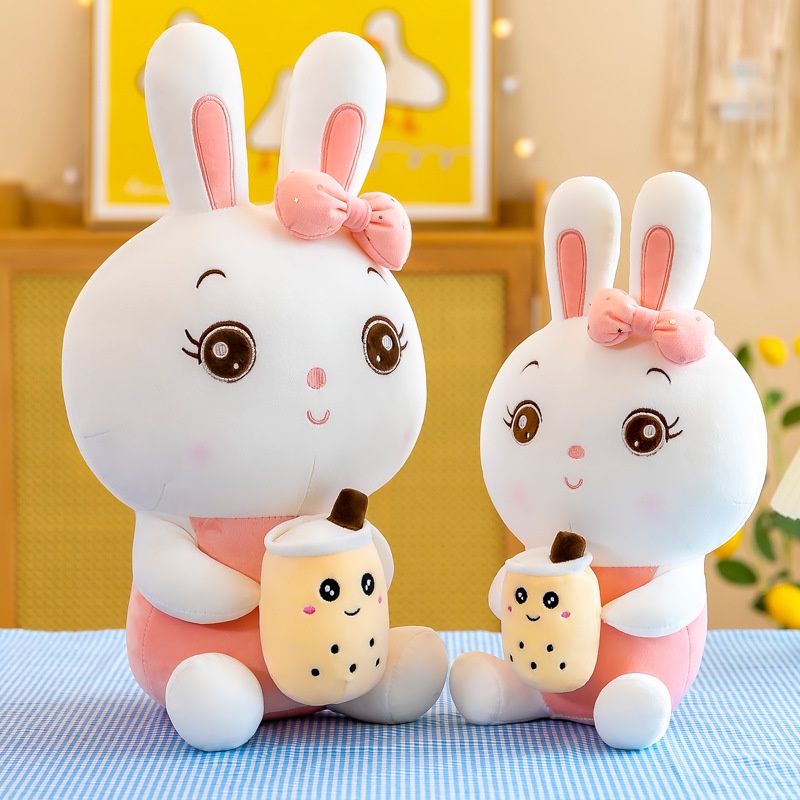 Rabbit Teddy Bear Holding Milk Tea Wearing Cute Bow Size 40/50CM - BB ...