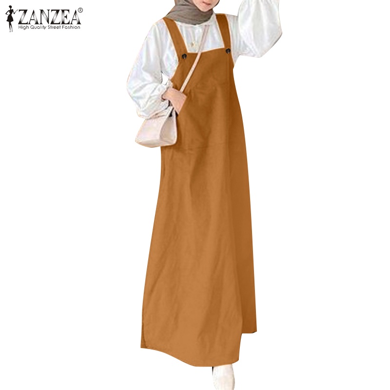 ZANZEA Women Muslim Daily Sleeveles Square Collar Hem Split Pocket ...