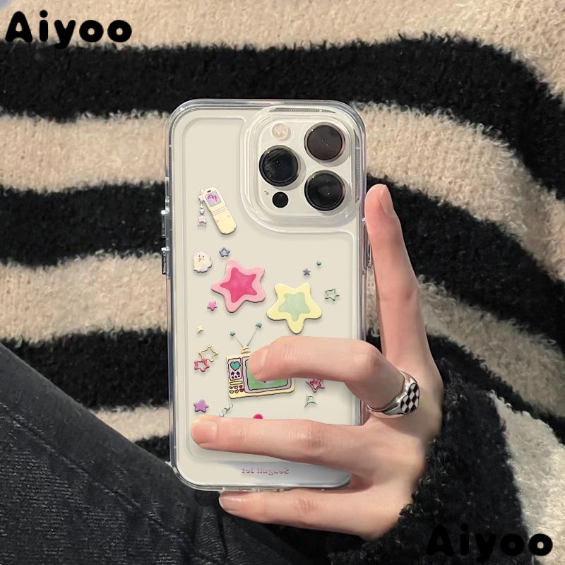 ✅Sweet cool retro Star iPhone14promax phone case 13/12/11 transparent xr/xs anti-fall 7/8plusins style apple protective case iPhone phone case trendy new soft case BBYL