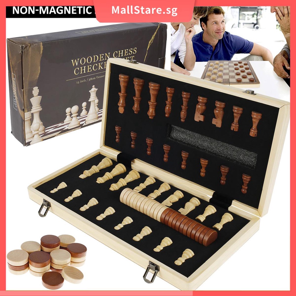 Chess Game Set Wooden 2in1 Board Game Handmade Chess Board Game