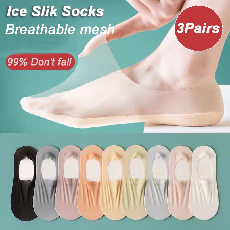 3pair Women Invisible Socks Anti Slip Silk Andcotton Sock Plain No Show Boat Socks Summer 5713