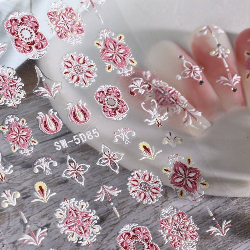 5d Embossed Nail Art Stickers Boho Nail Bohemian Resort Style Flowers