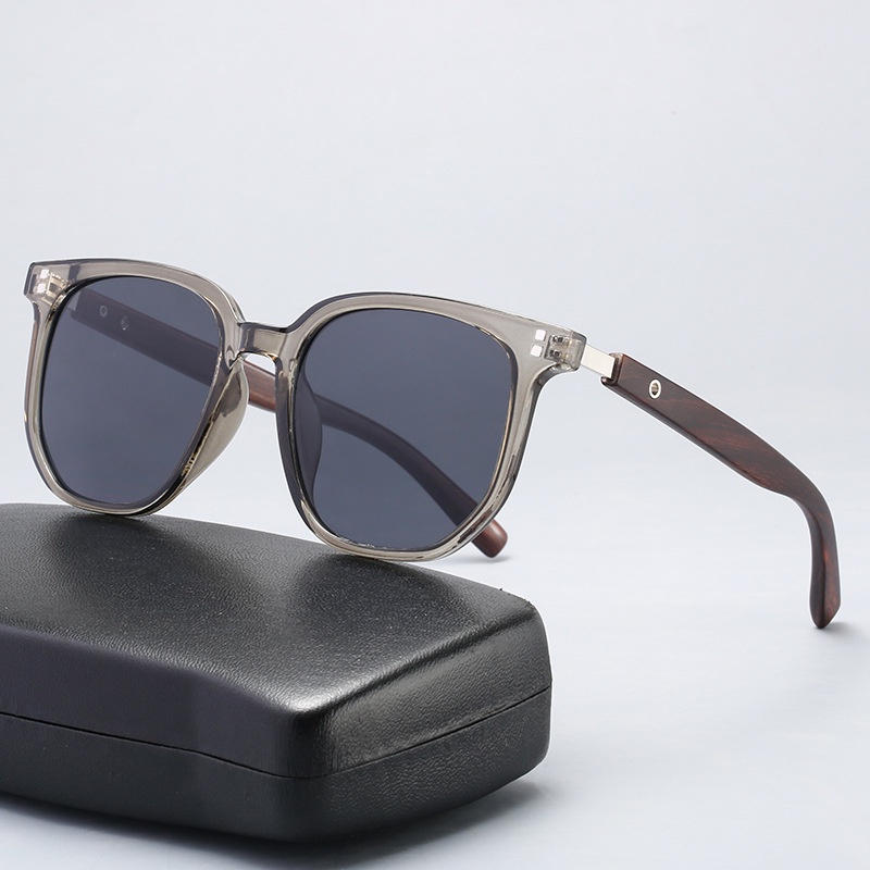 Sunglasses New Retro Polygonal Large Frame Wooden Grain Mirror Legs Korean Version Sunglasses 7672