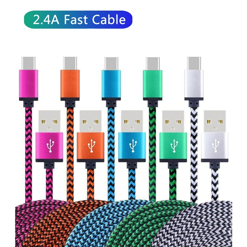 2.4A Color braided data cable charging Wire USB Type C Fast Charging