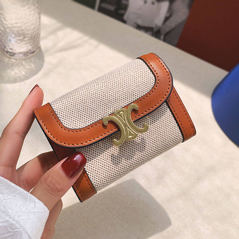 BN Celine wallet triomphe in textile and calfskin in natural/tan