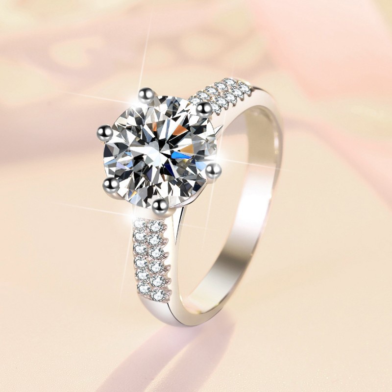 Moissanite (9mm) Ring Female 925 Silver 3CT Testable Diamond Pen With  Appraisal Certificate D Color Angel Wings Six-Claw Crown