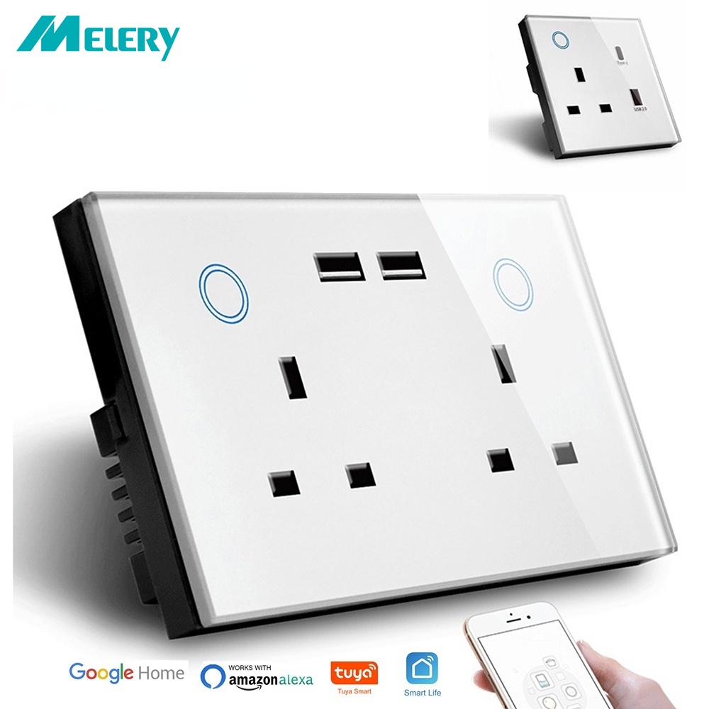 WIFI Smart USB Wall Socket UK Electrical Plug Outlet 13A Power Touch