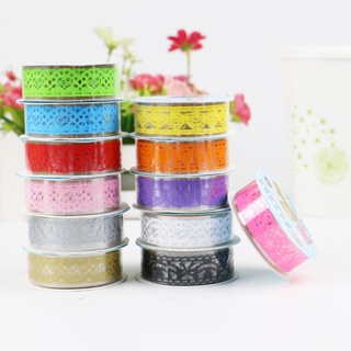 Lace Pattern Self-Adhesive Tape, Qtopun 12 Rolls Glitter Bling Sticker Colorful Sticky Paper Tape for DIY, Decorative Craft, Gift Wrapping, Scrapbook