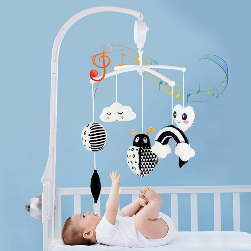 Musical Baby Crib Mobile Black White High Contrast Sensory Toys Hanging Crib Bed Bell with Windup Music Box Carousel Toys Shopee Singapore