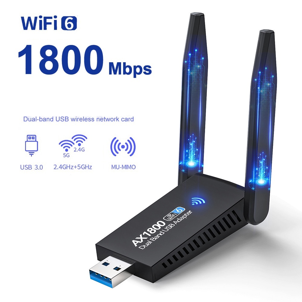 1800m Usb Wifi 6 Adapter Dual Antenna 1300m Network Card Ax1800 Dual Band 24g 5g Wifi Adapter 5881