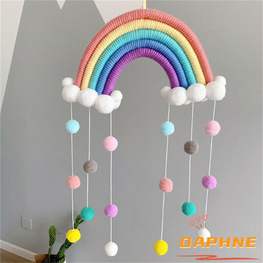 DAPHNE Room Decoration Rainbow Tapestry Photo Prop Clouds Wall Hanging Decor PomPom Handmade Woven Macrame Crafts Felt Ball