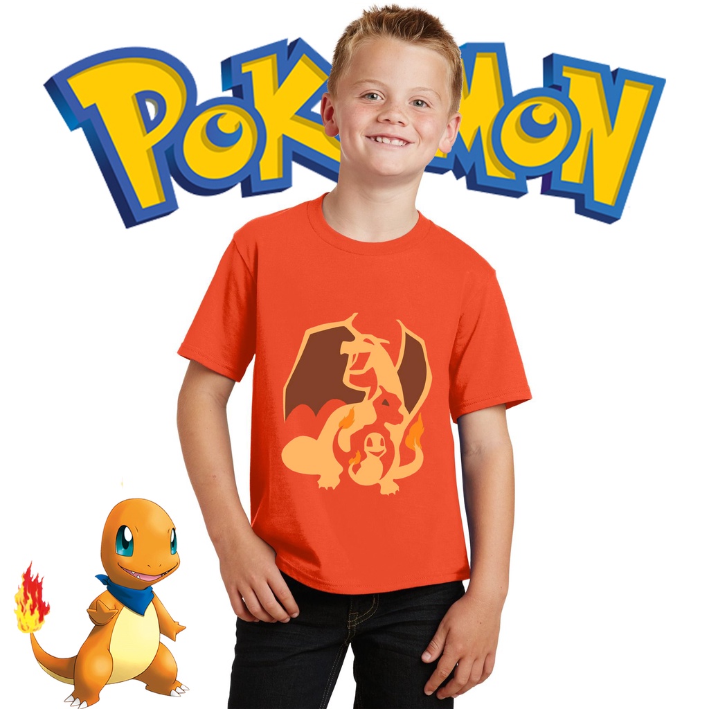 Orange T-shirt Pokemon Charizard T Shirt Kids Short Sleeve Sheldon ...