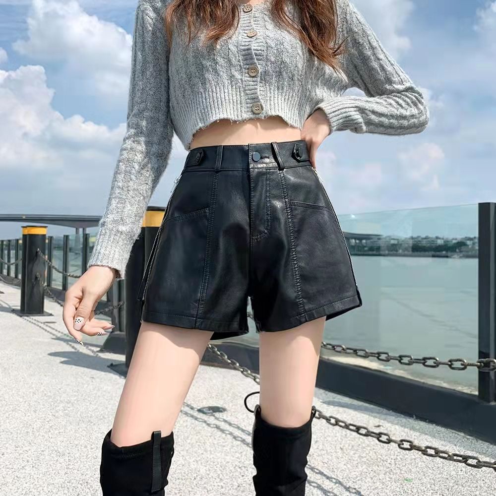 Short Shorts New Style Leather Pants Women pu Black Slimmer Look Outer Wear High Waist a Line Loose Wide Leg Leggings Shopee Singapore