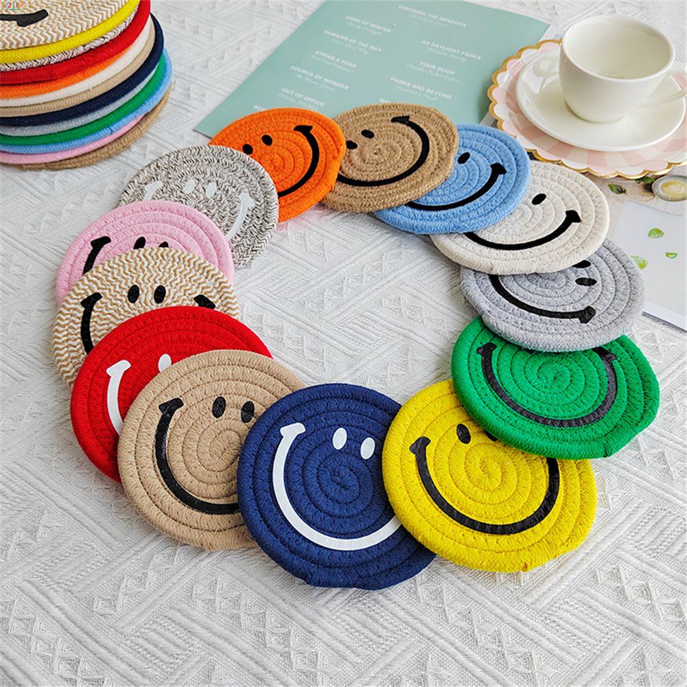 INS Style Smiley Face Placemat Heat-resistant Table Mat Simple Hand ...