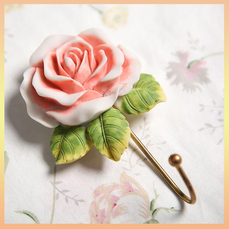 Resin Rose Flower Wall Hooks Decorative Wall Mounted Coat Hooks For Hanging Coat Rack Towels Keys Hats Cute Wall Decor For Bathroom Kitchen