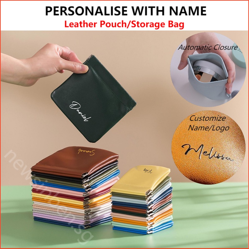 Customized Name Personalized Leather Bag with Name Storage pouch
