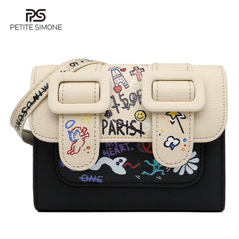 PETITE SIMONE Women's Graffiti Cambridge Bag Shoulder Bag Popular Fashion Korean Small Cross-body Bag