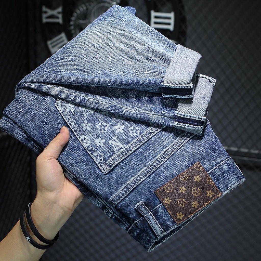 Light Luxury High-End] Street Wear Printed Jeans Men's Slim-Fit