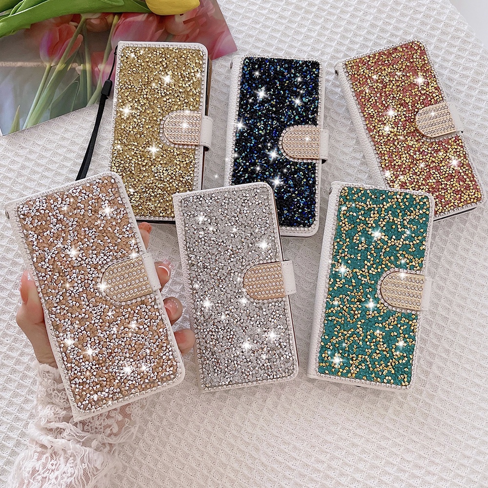 Luxury Fashion Glitter Shiny Diamond Flip Leather Wallet Card Bag Case ...