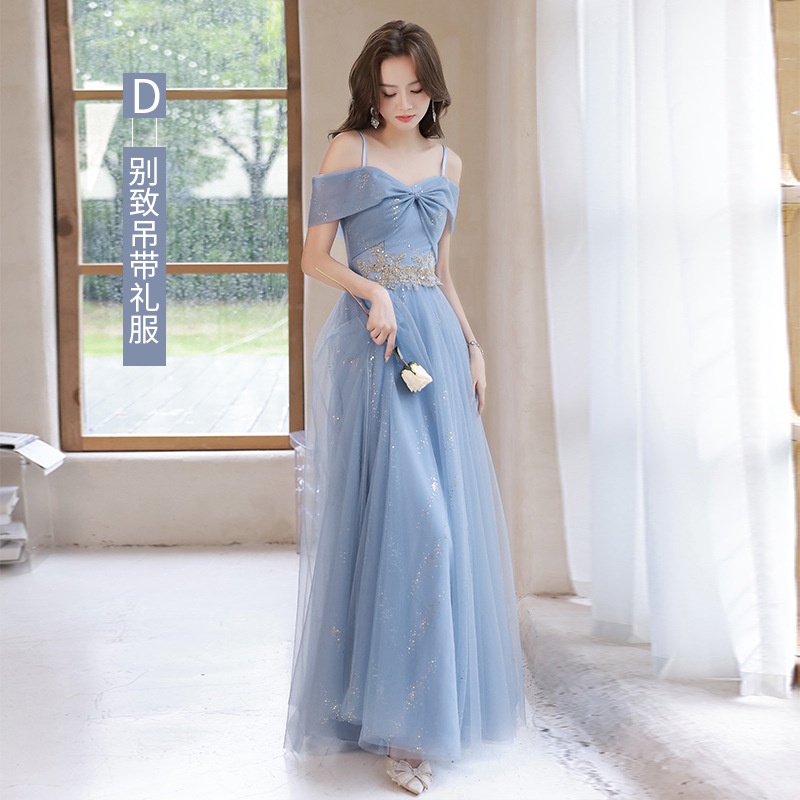 Blue Bridesmaid Dress New Summer Wedding Evening Gown | Shopee Singapore