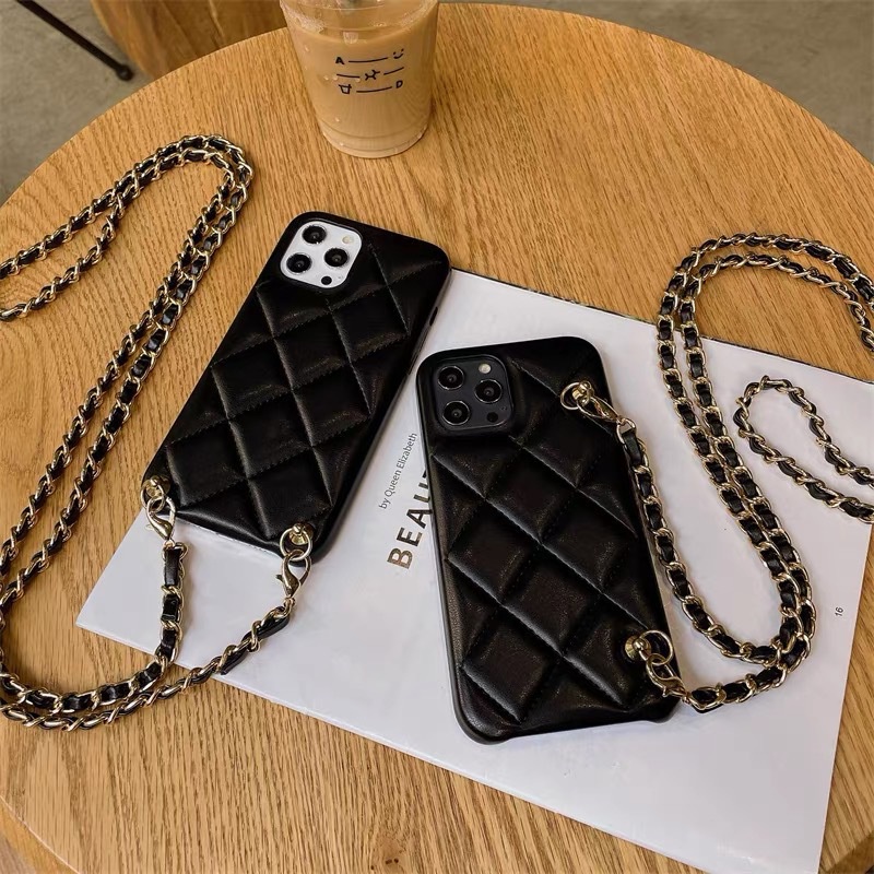 Diamond iPhone Phone Case Black Leather for Apple 11 14/12Promax with