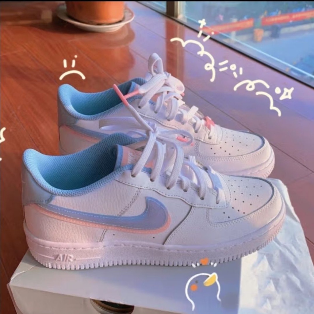 Air force 1 hot sale white blue tick