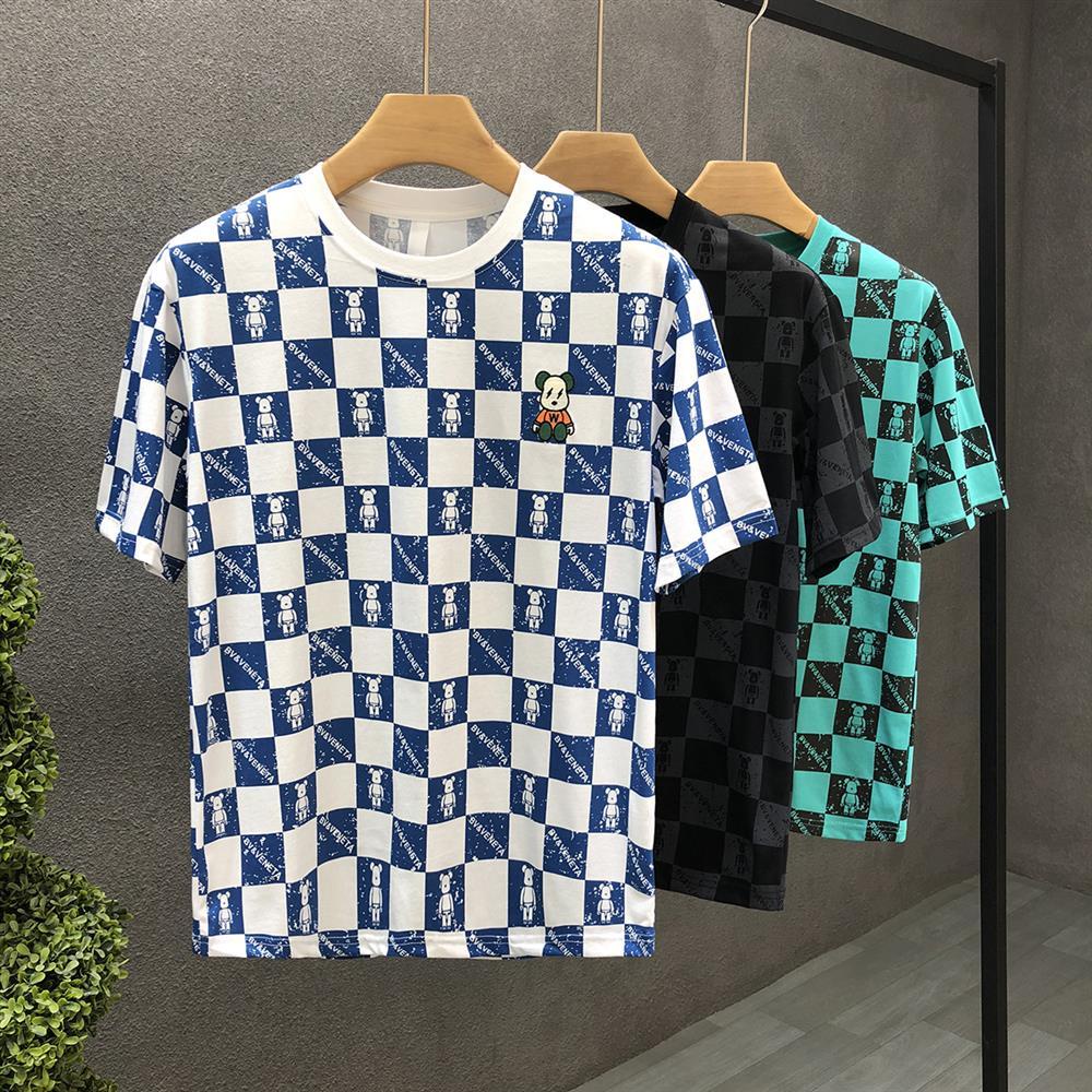 Men's T-shirt/men's cotton T-shirt/T-shirt men's slim fit/men's ice silk T-shirt/men's round neck T-shirt/round neck T-shirt men's/popular plaid printed short sleeve T-shirt men's 2022 summer new men'