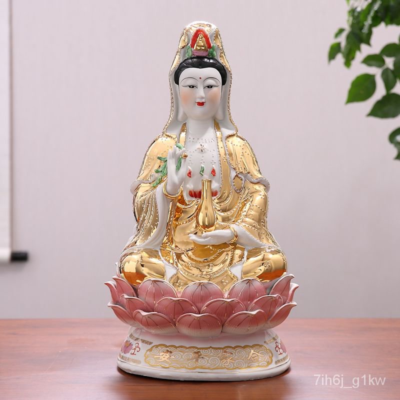 Wanzhu Golden Body Water Lilies Guanyin Bodhisattva Ceramic Buddha ...