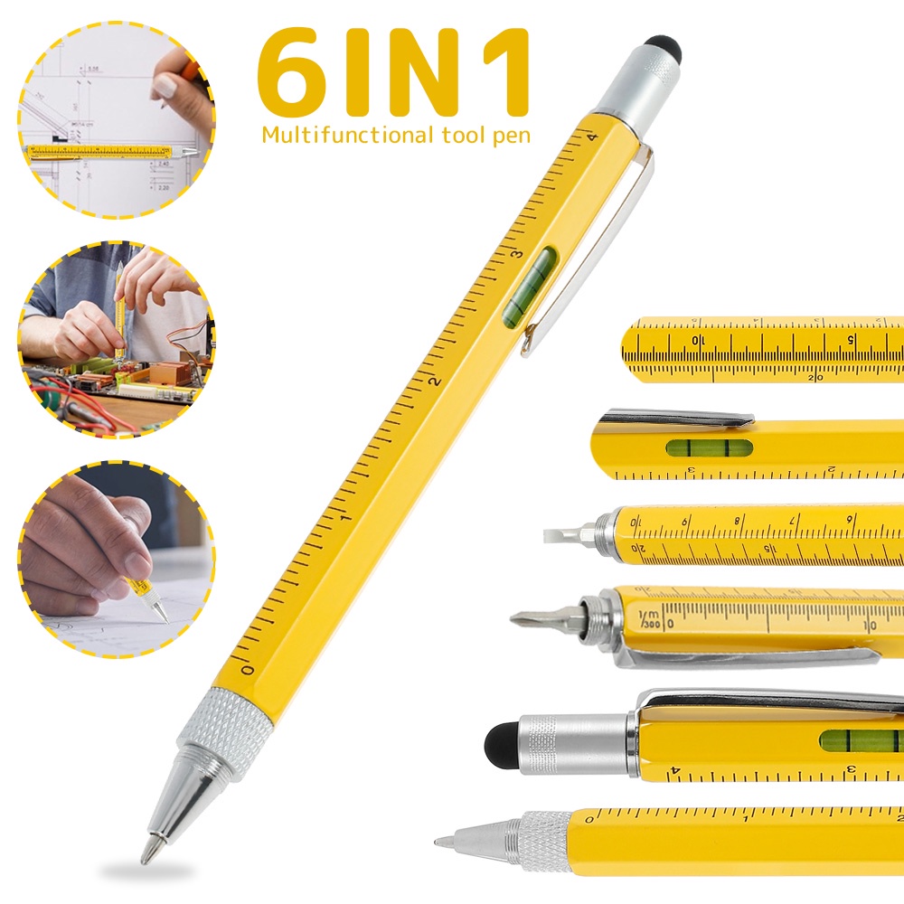 1PC 6 In1 Multifunction Ballpoint Pen with Modern Handheld Tool Measure