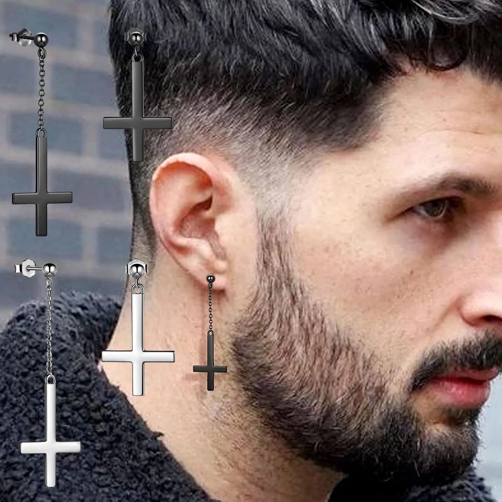 Mens cross hot sale dangle earrings