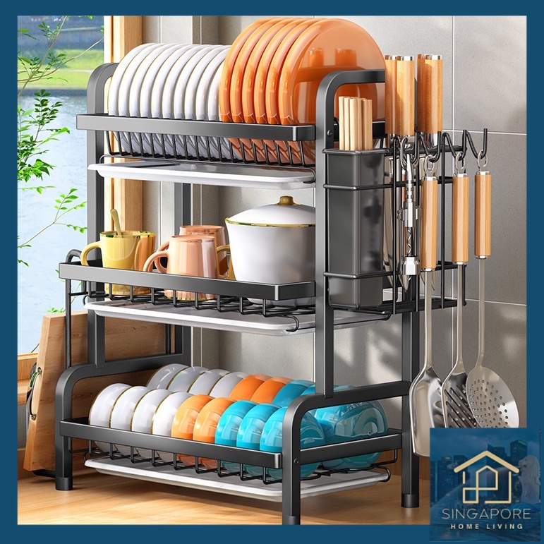 (SUPER DISCOUNT🔥)Kitchen 2/3 Tier Dish Drainer Storage Rack Shelf Bowl Plate Rest Utensils with