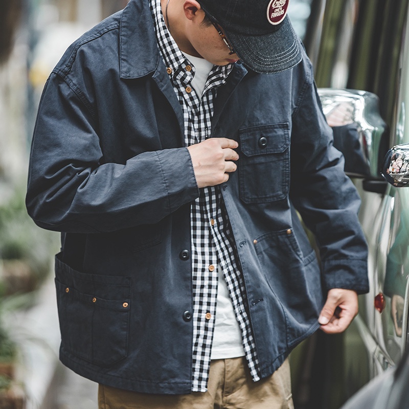 Washed and Distressed Vintage Workwear Jacket