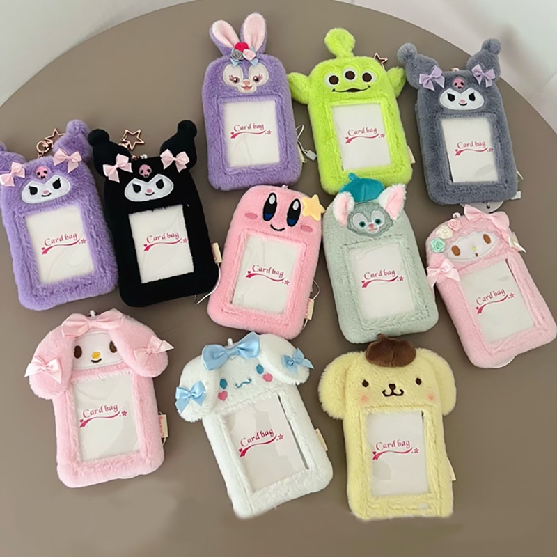 Kawaii Sanrio Plush Card Holder with Keychain Cartoon Kuromi Card Bag ...